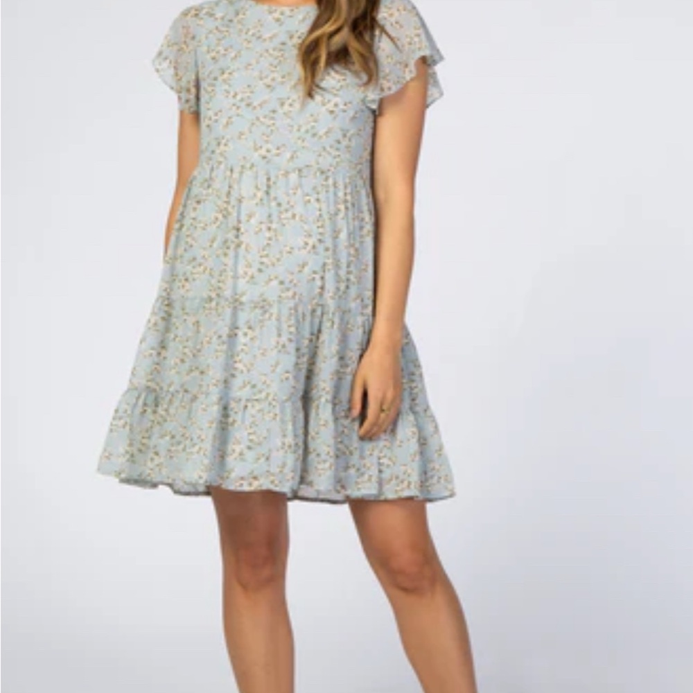 Pink Blush Floral Blue Maternity Friendly Dress